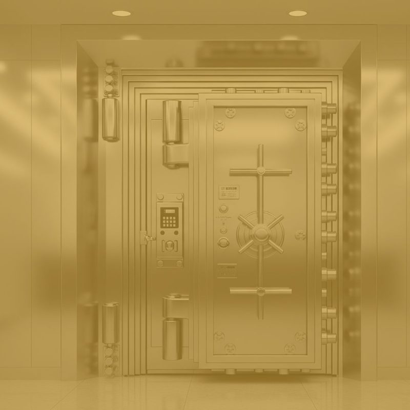 Sleek, Modern, High-Security Bank Vault Door, Closed And Imposing